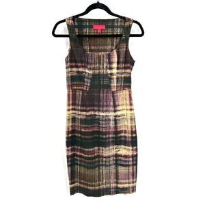 LAVIA 18 Virgin Wool Brown Purple Abstract Watercolor Sheath Dress Size EU 38